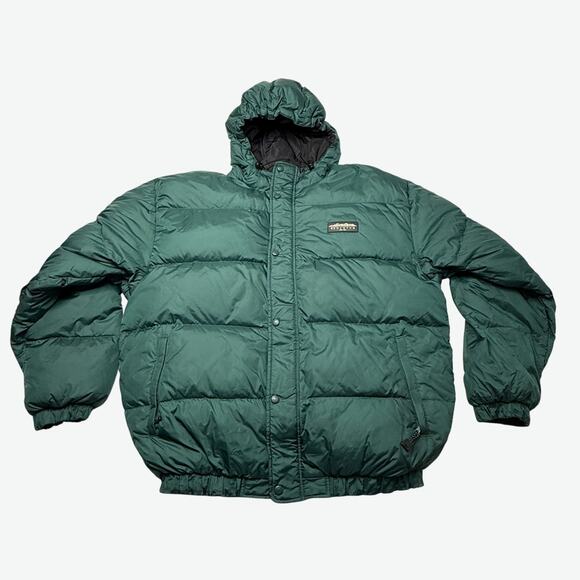 VTG Woolrich Puffer Jacket Mens Large Goose Down Green Hooded Alpine 21049